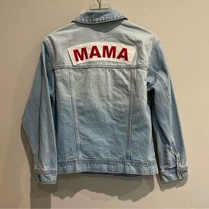 Denim Jacket Oversized Faded with “Mama” on back s XS